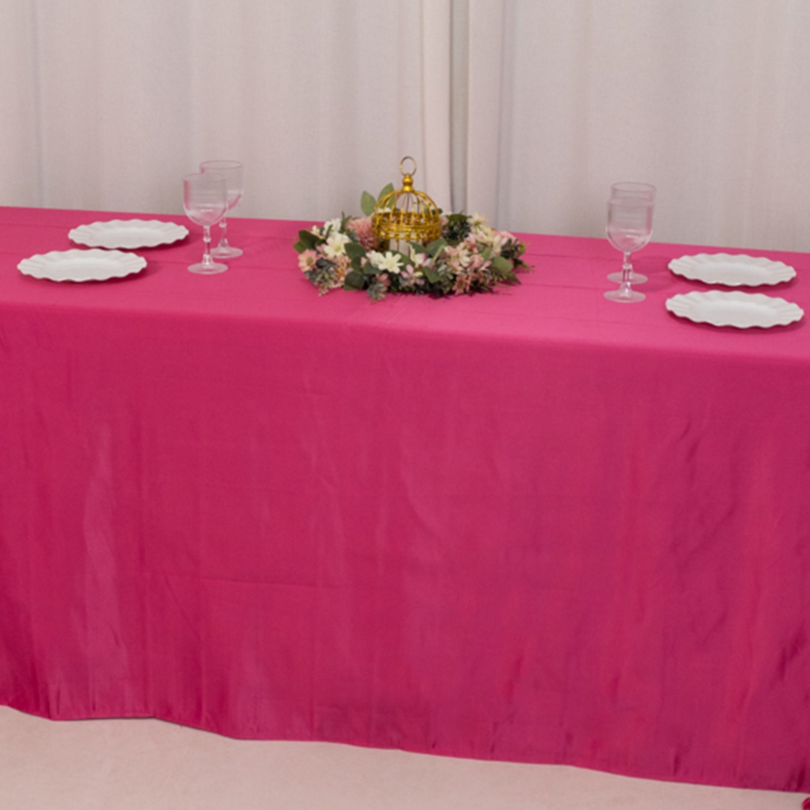 Lamour Satin 90"x156" Rectangle Tablecloth Fuchsia - Luxurious, Soft Seamless Table Cover - Bell Racket Store