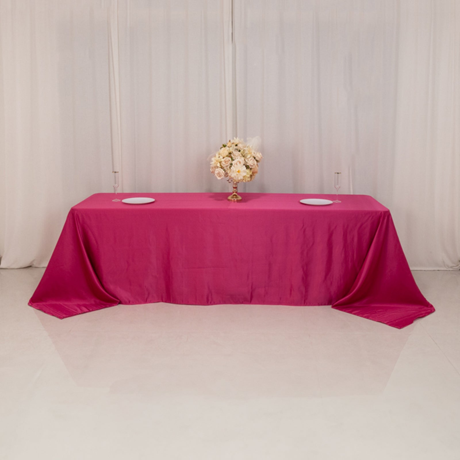 Lamour Satin 90"x156" Rectangle Tablecloth Fuchsia - Luxurious, Soft Seamless Table Cover - Bell Racket Store