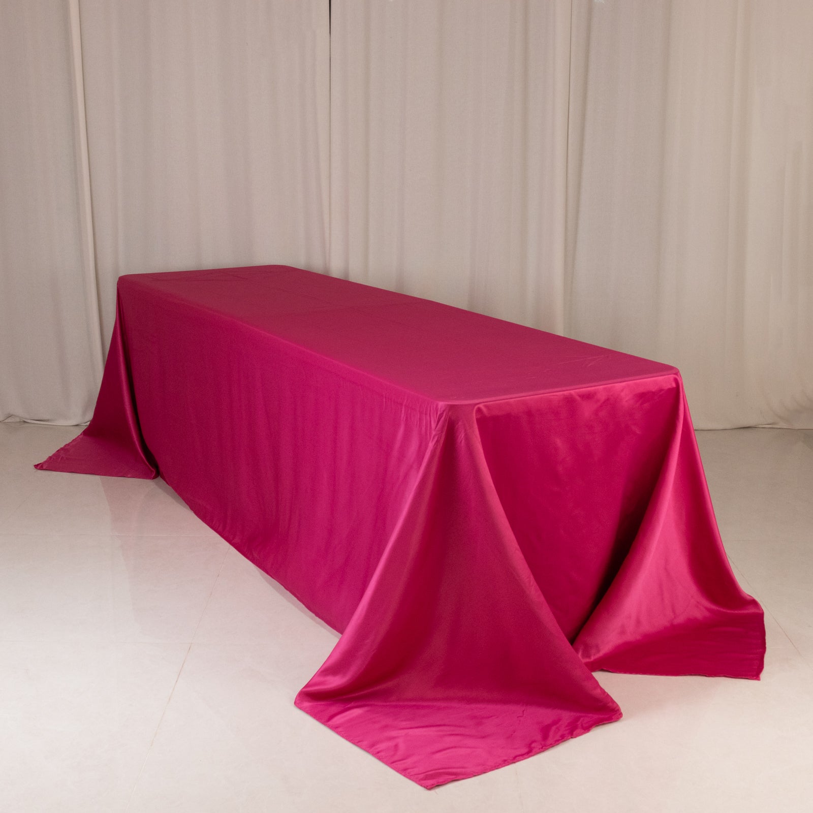 Lamour Satin 90"x156" Rectangle Tablecloth Fuchsia - Luxurious, Soft Seamless Table Cover - Bell Racket Store