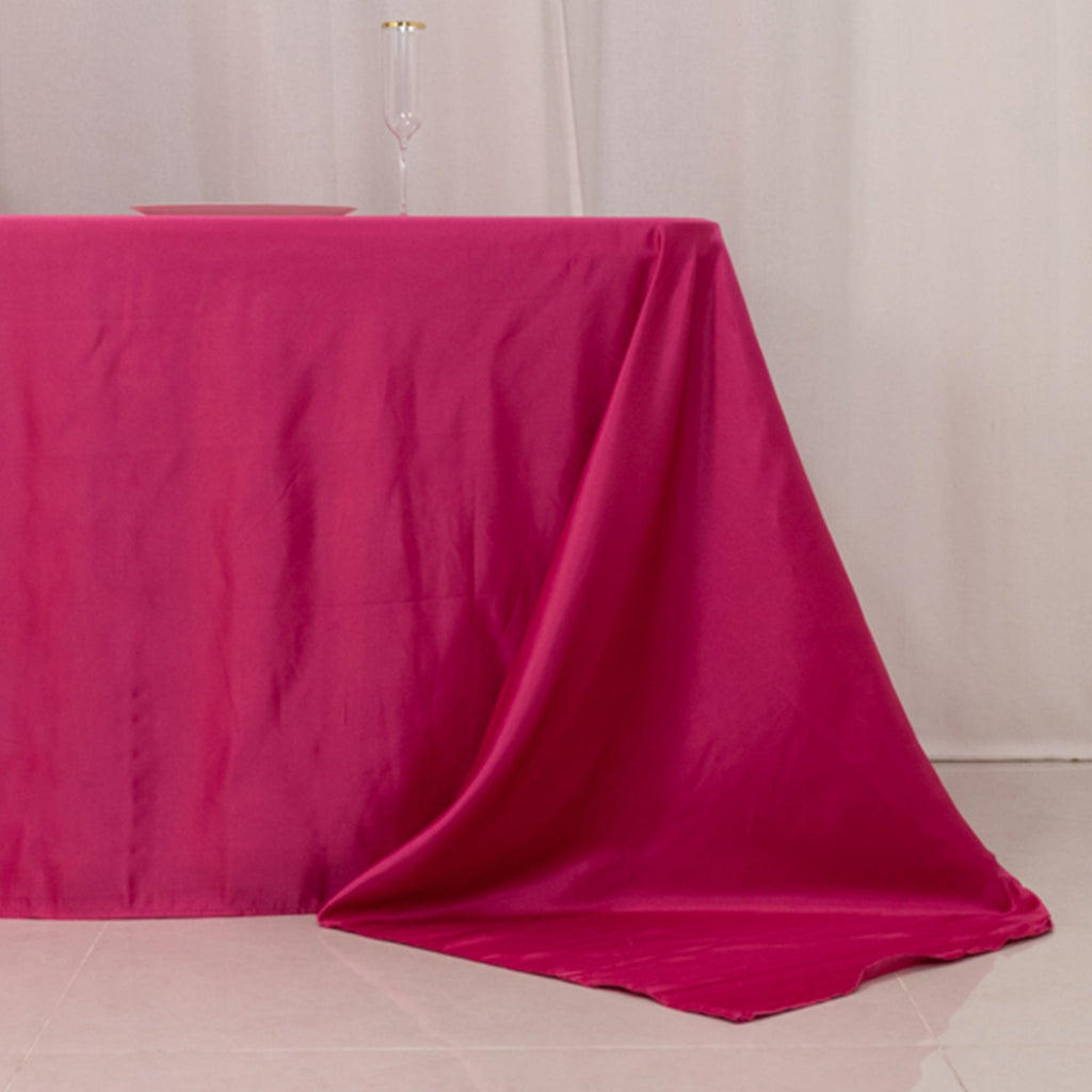 Lamour Satin 90"x156" Rectangle Tablecloth Fuchsia - Luxurious, Soft Seamless Table Cover - Bell Racket Store