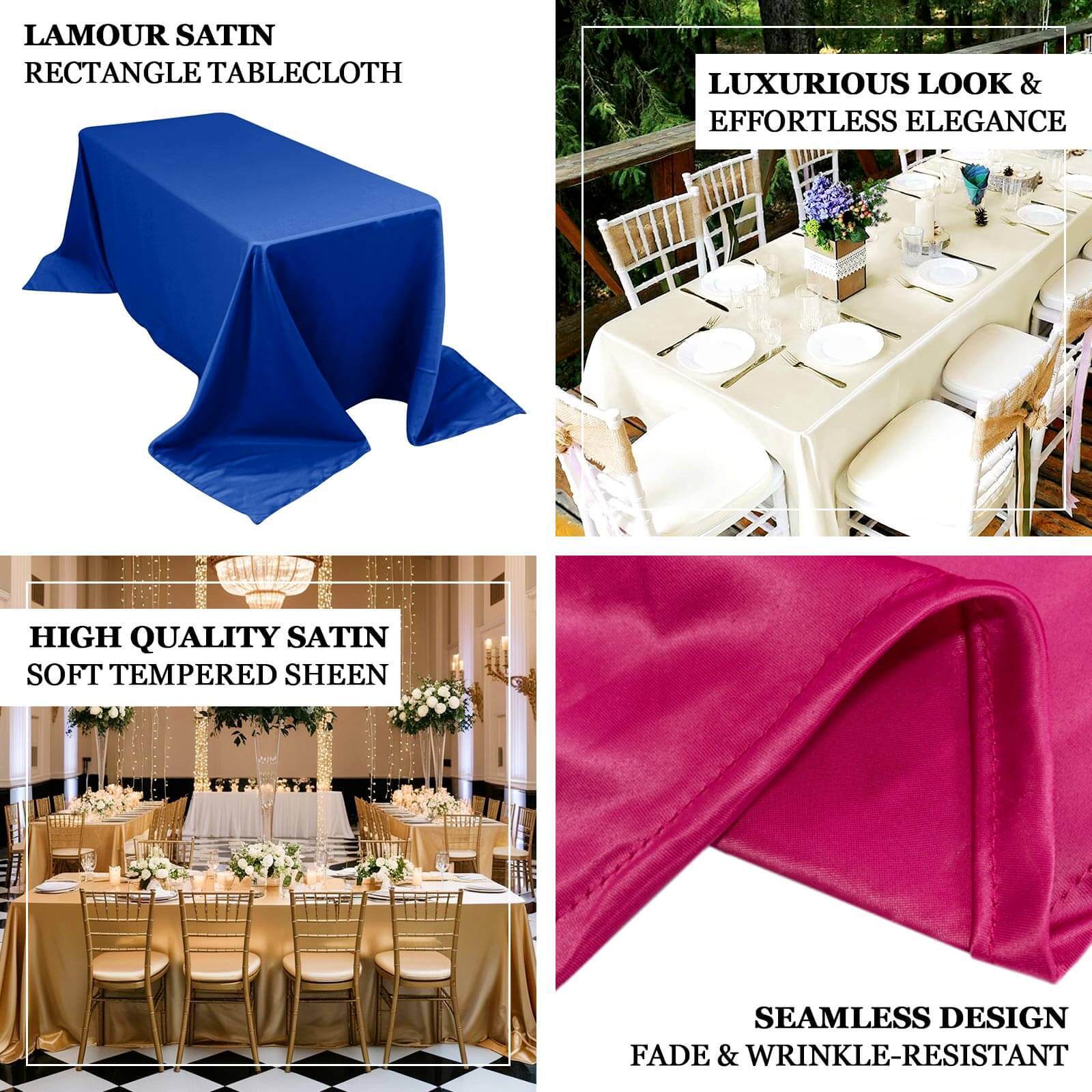 Lamour Satin 90"x156" Rectangle Tablecloth Fuchsia - Luxurious, Soft Seamless Table Cover - Bell Racket Store