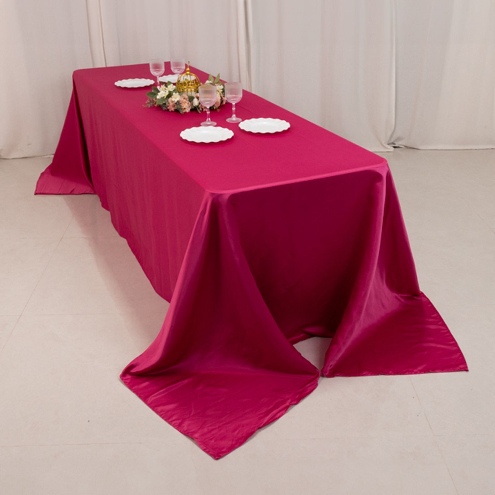 Lamour Satin 90"x156" Rectangle Tablecloth Fuchsia - Luxurious, Soft Seamless Table Cover - Bell Racket Store