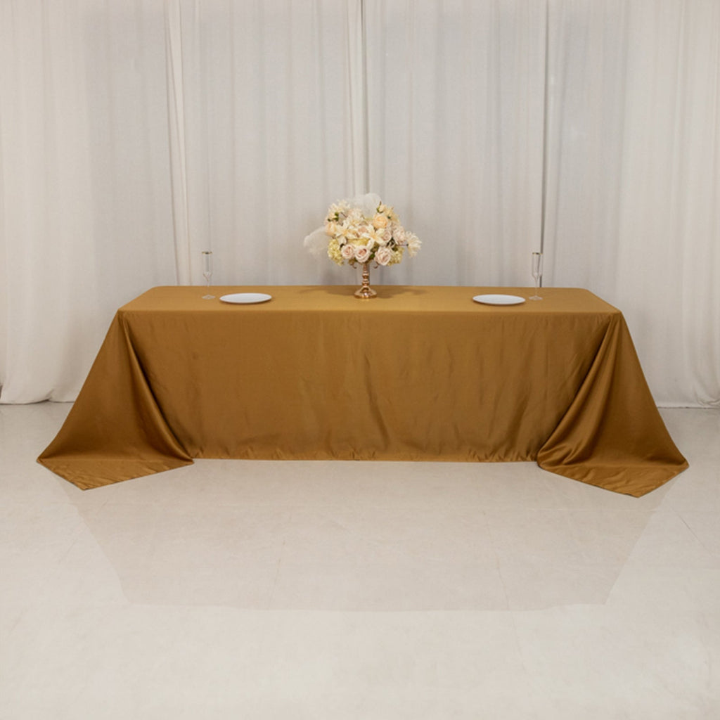 Lamour Satin 90"x156" Rectangle Tablecloth Gold - Luxurious, Soft Seamless Table Cover for Stylish Settings - Bell Racket Store