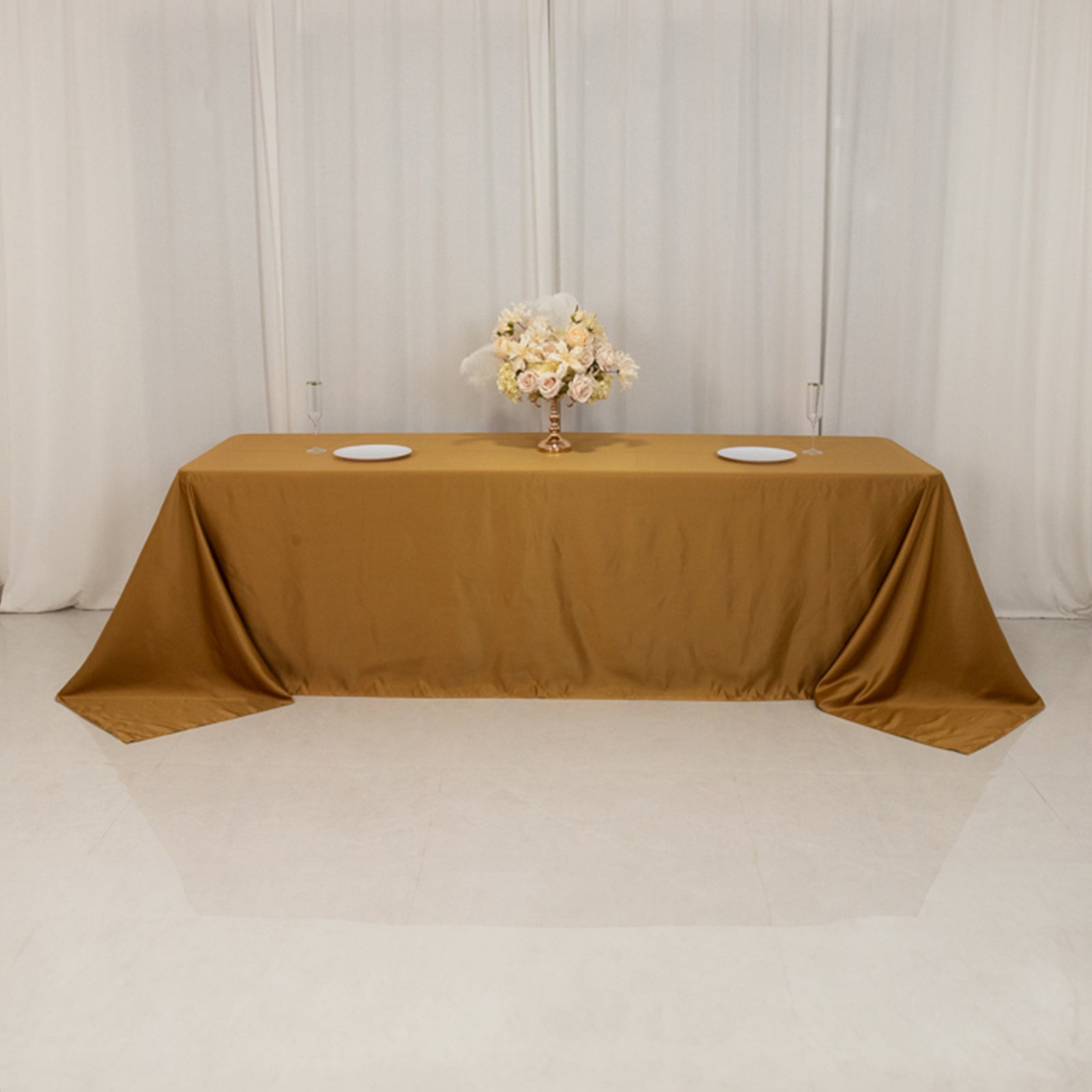 Lamour Satin 90"x156" Rectangle Tablecloth Gold - Luxurious, Soft Seamless Table Cover for Stylish Settings - Bell Racket Store