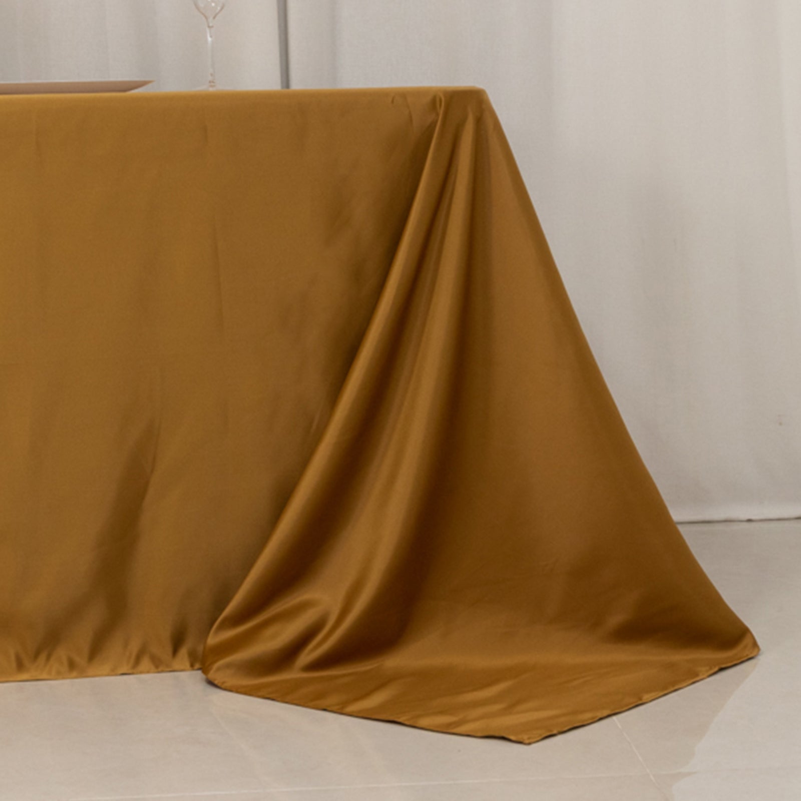 Lamour Satin 90"x156" Rectangle Tablecloth Gold - Luxurious, Soft Seamless Table Cover for Stylish Settings - Bell Racket Store