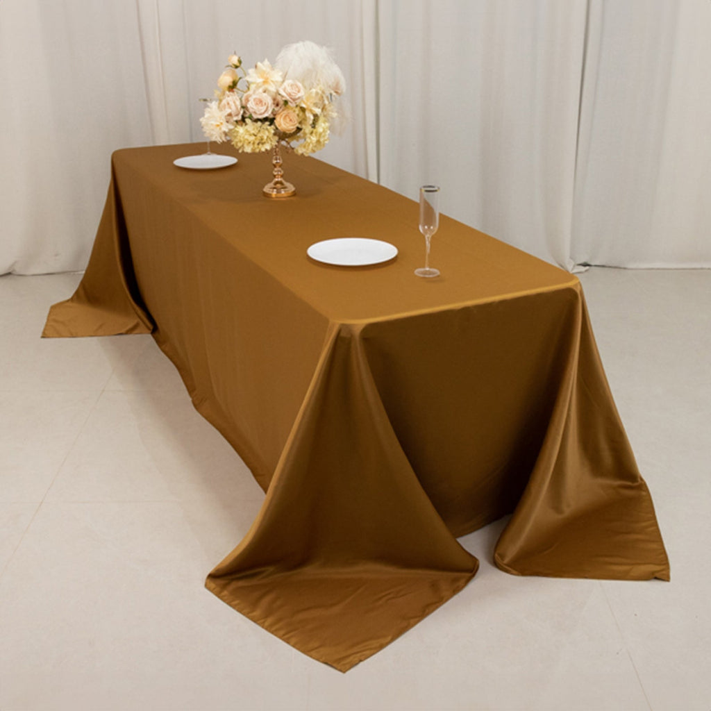 Lamour Satin 90"x156" Rectangle Tablecloth Gold - Luxurious, Soft Seamless Table Cover for Stylish Settings - Bell Racket Store