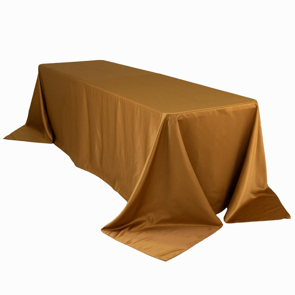 Lamour Satin 90"x156" Rectangle Tablecloth Gold - Luxurious, Soft Seamless Table Cover for Stylish Settings - Bell Racket Store