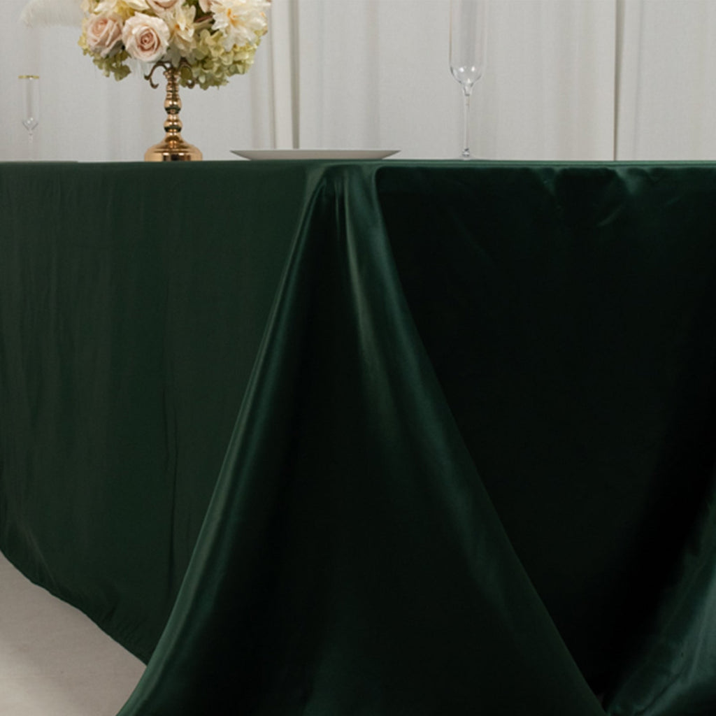 Lamour Satin 90"x156" Rectangle Tablecloth Hunter Emerald Green - Luxurious, Soft Seamless Table Cover - Bell Racket Store