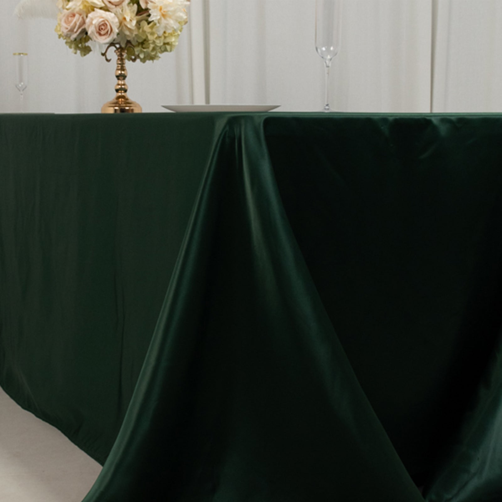 Lamour Satin 90"x156" Rectangle Tablecloth Hunter Emerald Green - Luxurious, Soft Seamless Table Cover - Bell Racket Store