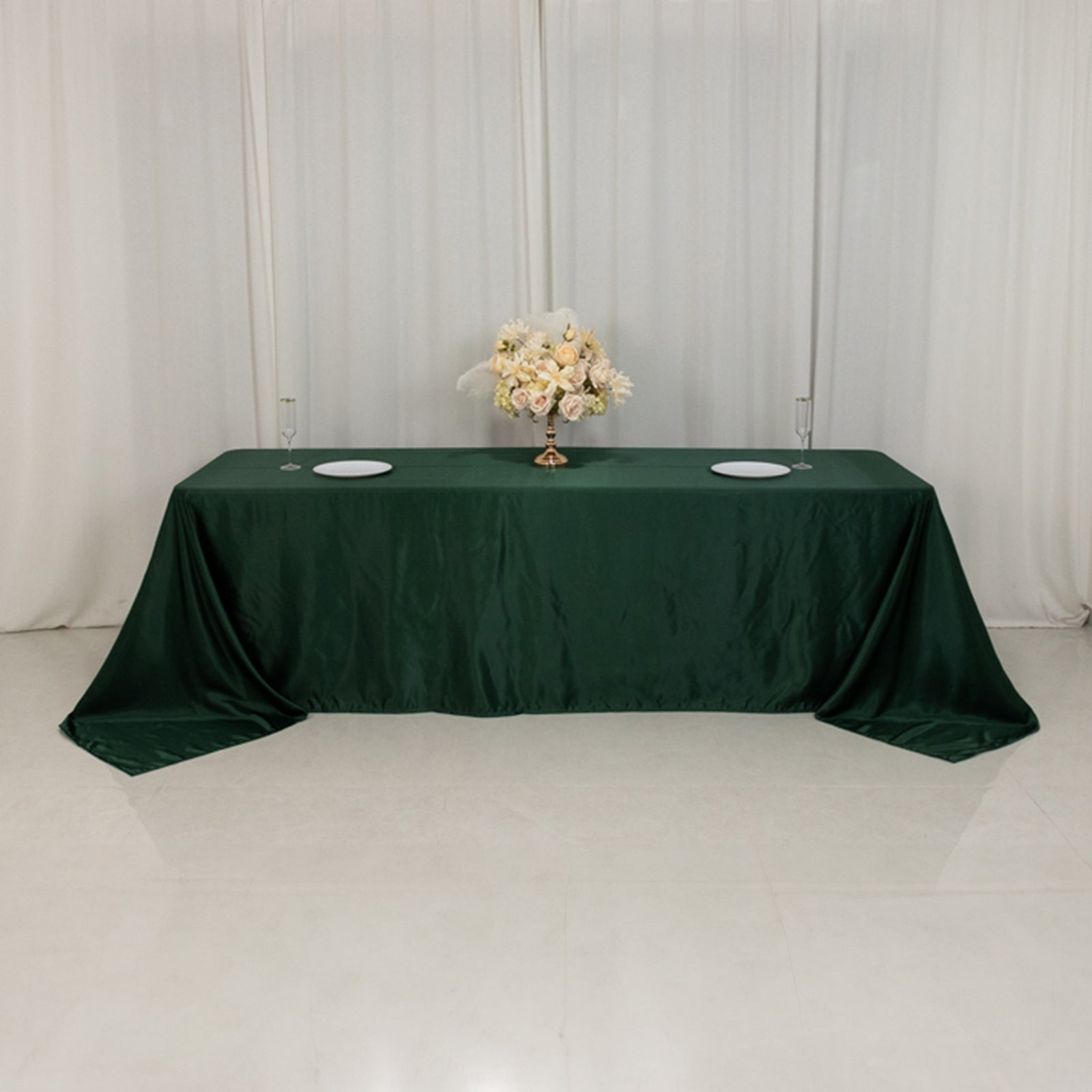 Lamour Satin 90"x156" Rectangle Tablecloth Hunter Emerald Green - Luxurious, Soft Seamless Table Cover - Bell Racket Store