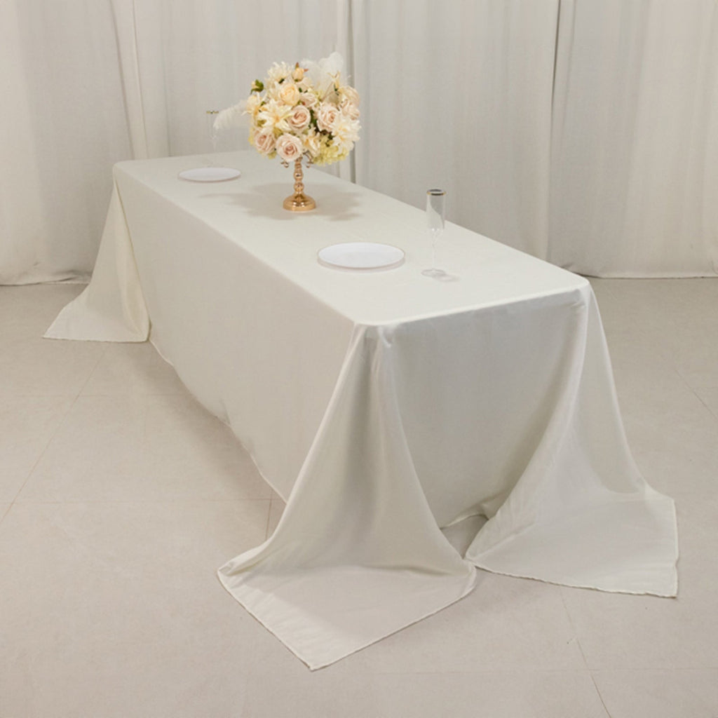 Lamour Satin 90"x156" Rectangle Tablecloth Ivory - Luxurious, Soft Seamless Table Cover - Bell Racket Store