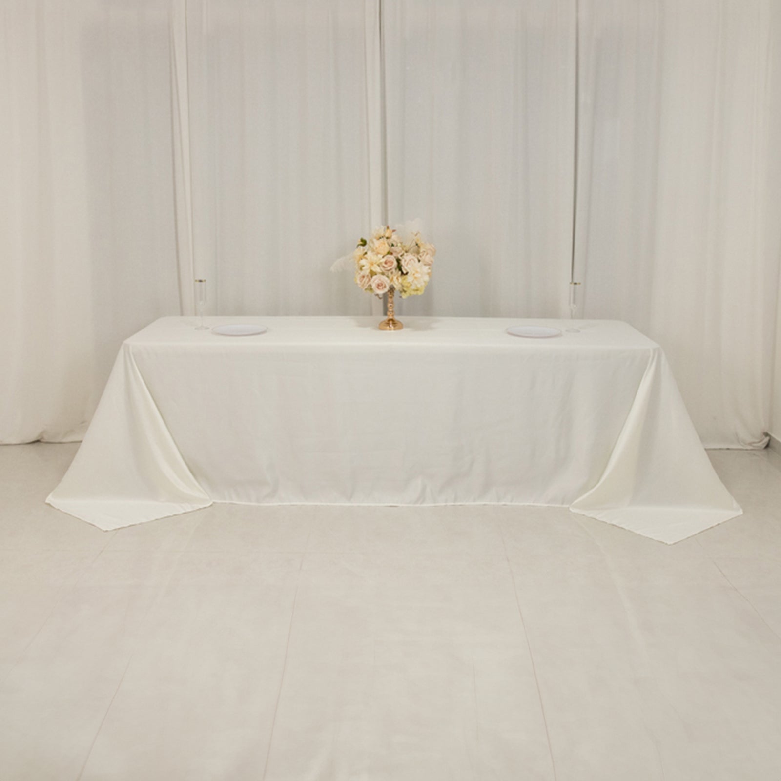 Lamour Satin 90"x156" Rectangle Tablecloth Ivory - Luxurious, Soft Seamless Table Cover - Bell Racket Store