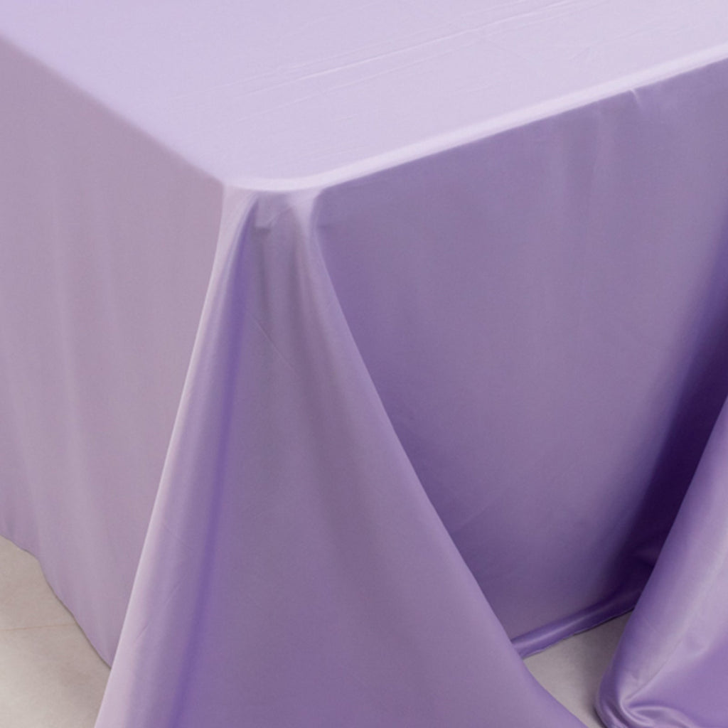 Lamour Satin 90"x156" Rectangle Tablecloth Lavender Lilac - Luxurious, Soft Seamless Table Cover - Bell Racket Store