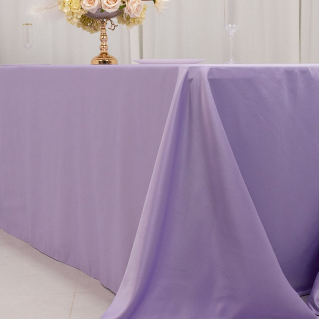 Lamour Satin 90"x156" Rectangle Tablecloth Lavender Lilac - Luxurious, Soft Seamless Table Cover - Bell Racket Store