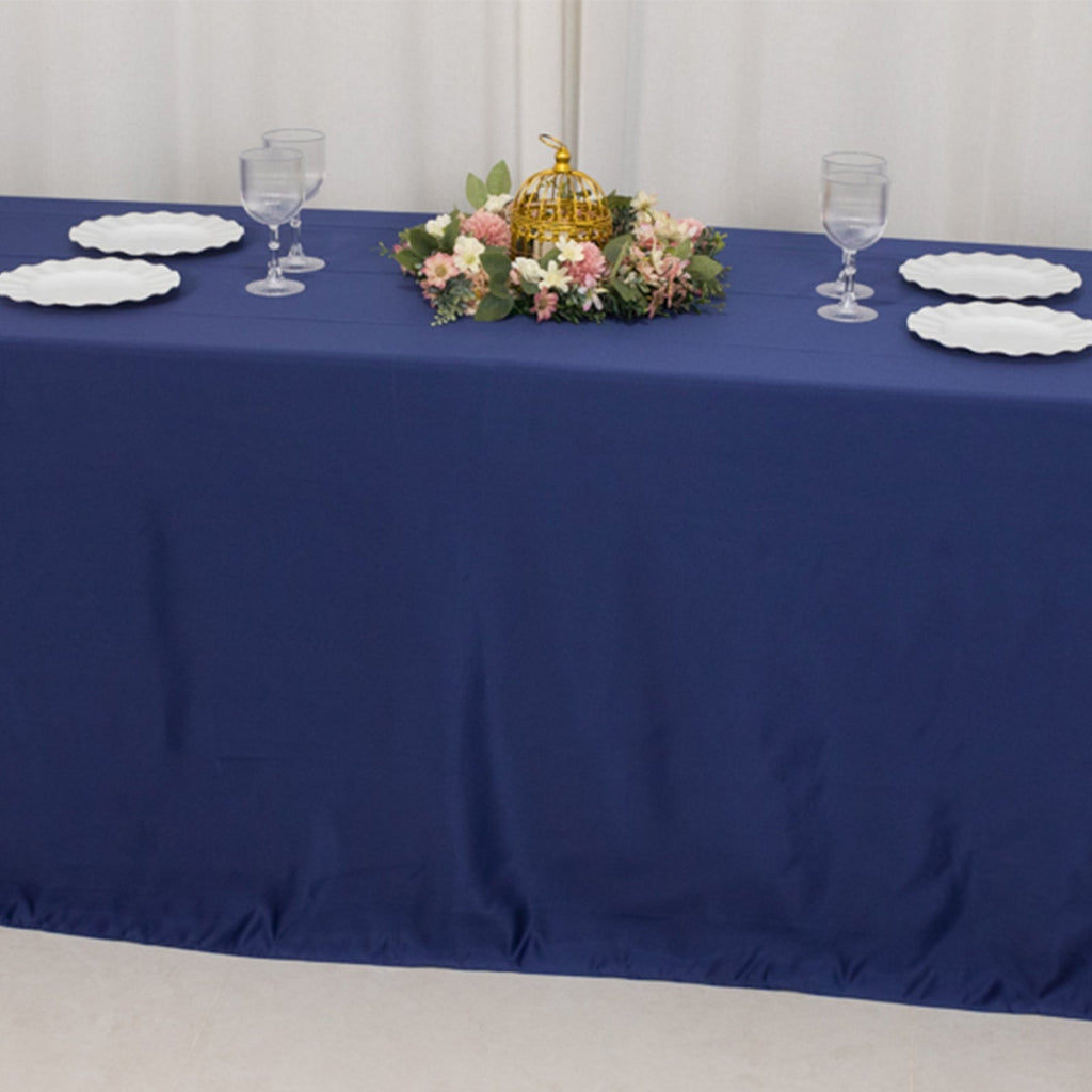 Lamour Satin 90"x156" Rectangle Tablecloth Navy Blue - Luxurious, Soft Seamless Table Cover - Bell Racket Store