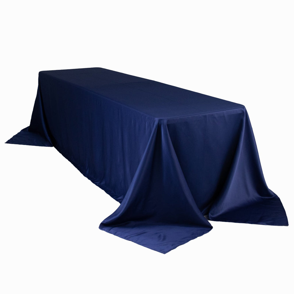 Lamour Satin 90"x156" Rectangle Tablecloth Navy Blue - Luxurious, Soft Seamless Table Cover - Bell Racket Store