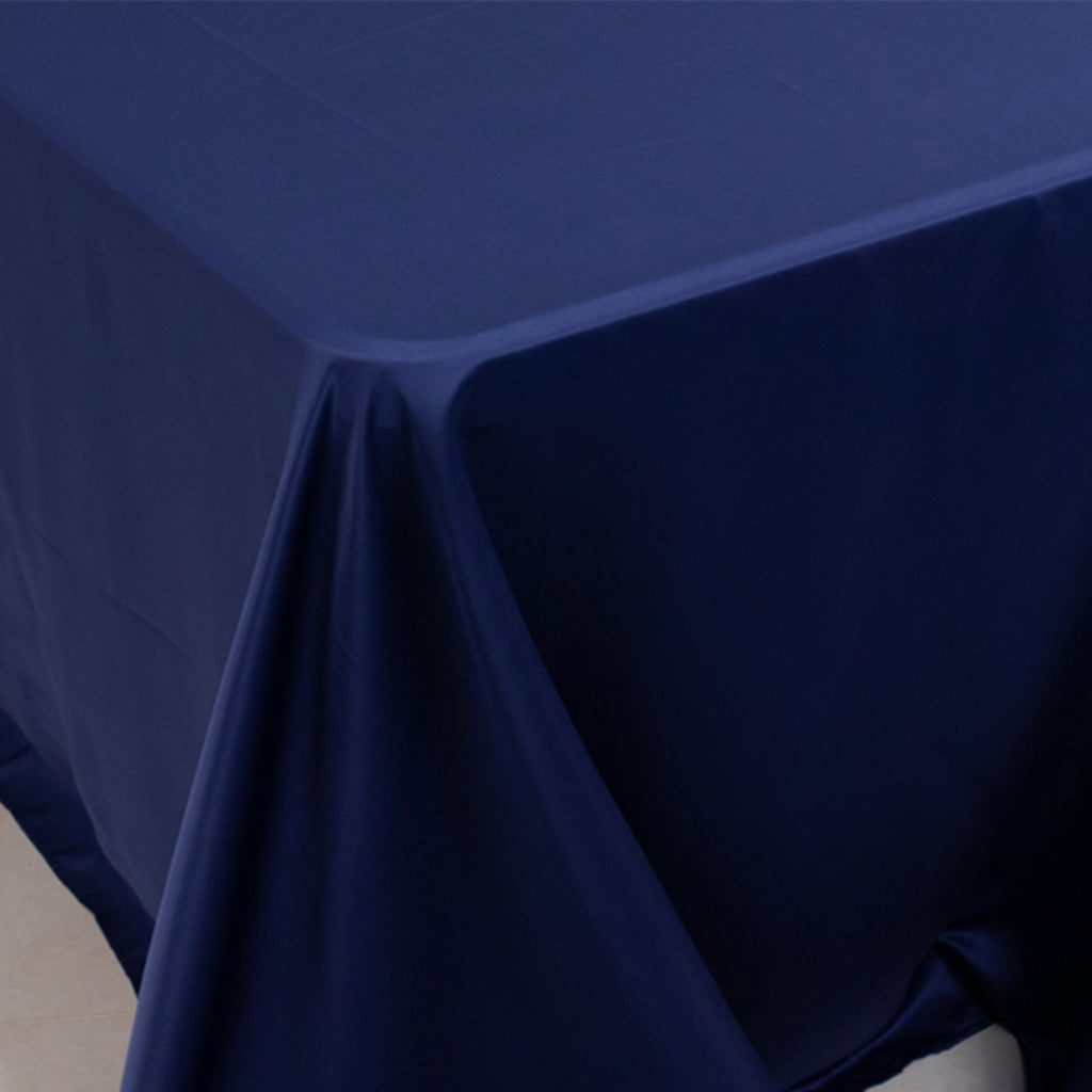 Lamour Satin 90"x156" Rectangle Tablecloth Navy Blue - Luxurious, Soft Seamless Table Cover - Bell Racket Store