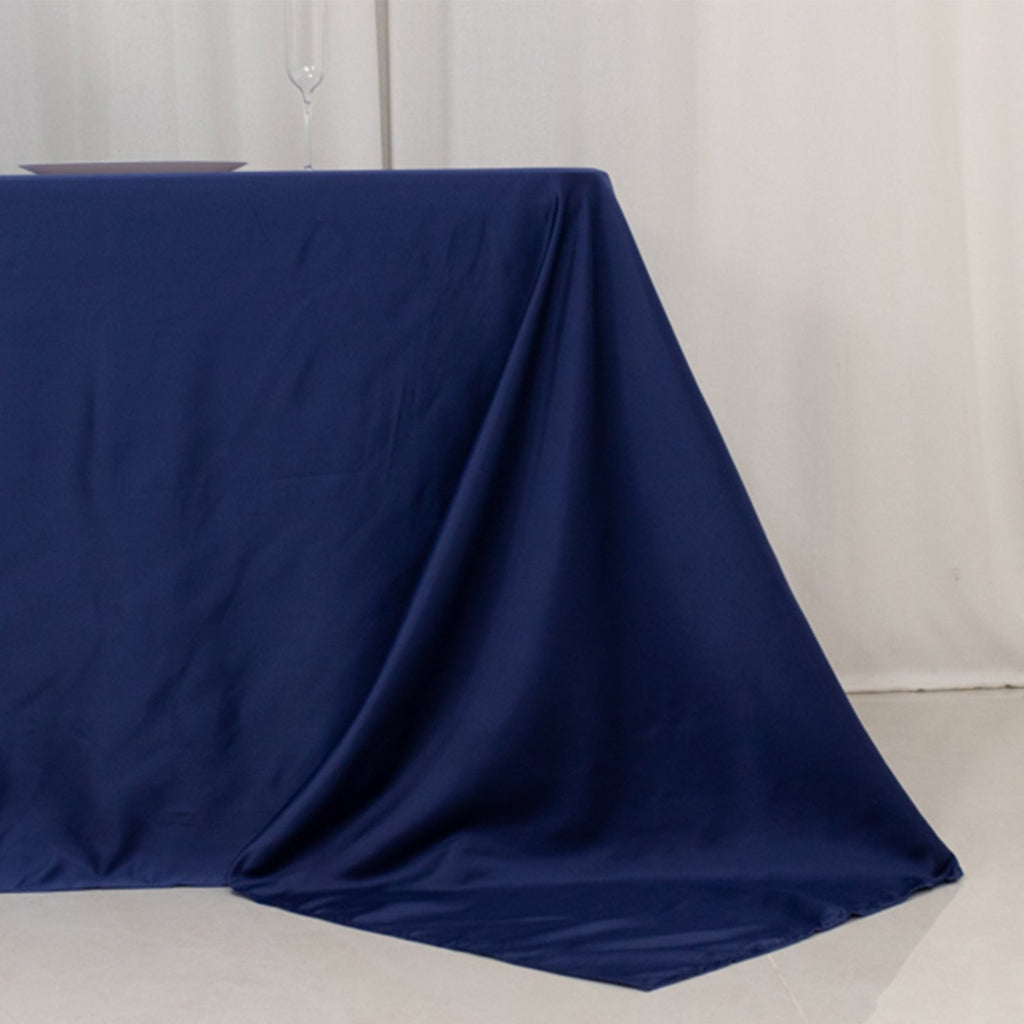 Lamour Satin 90"x156" Rectangle Tablecloth Navy Blue - Luxurious, Soft Seamless Table Cover - Bell Racket Store