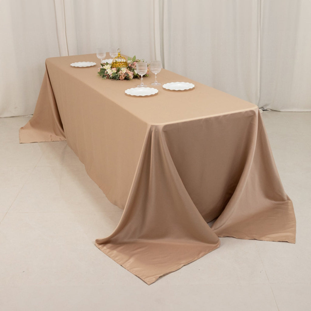 Lamour Satin 90"x156" Rectangle Tablecloth Nude - Luxurious, Soft Seamless Table Cover - Bell Racket Store