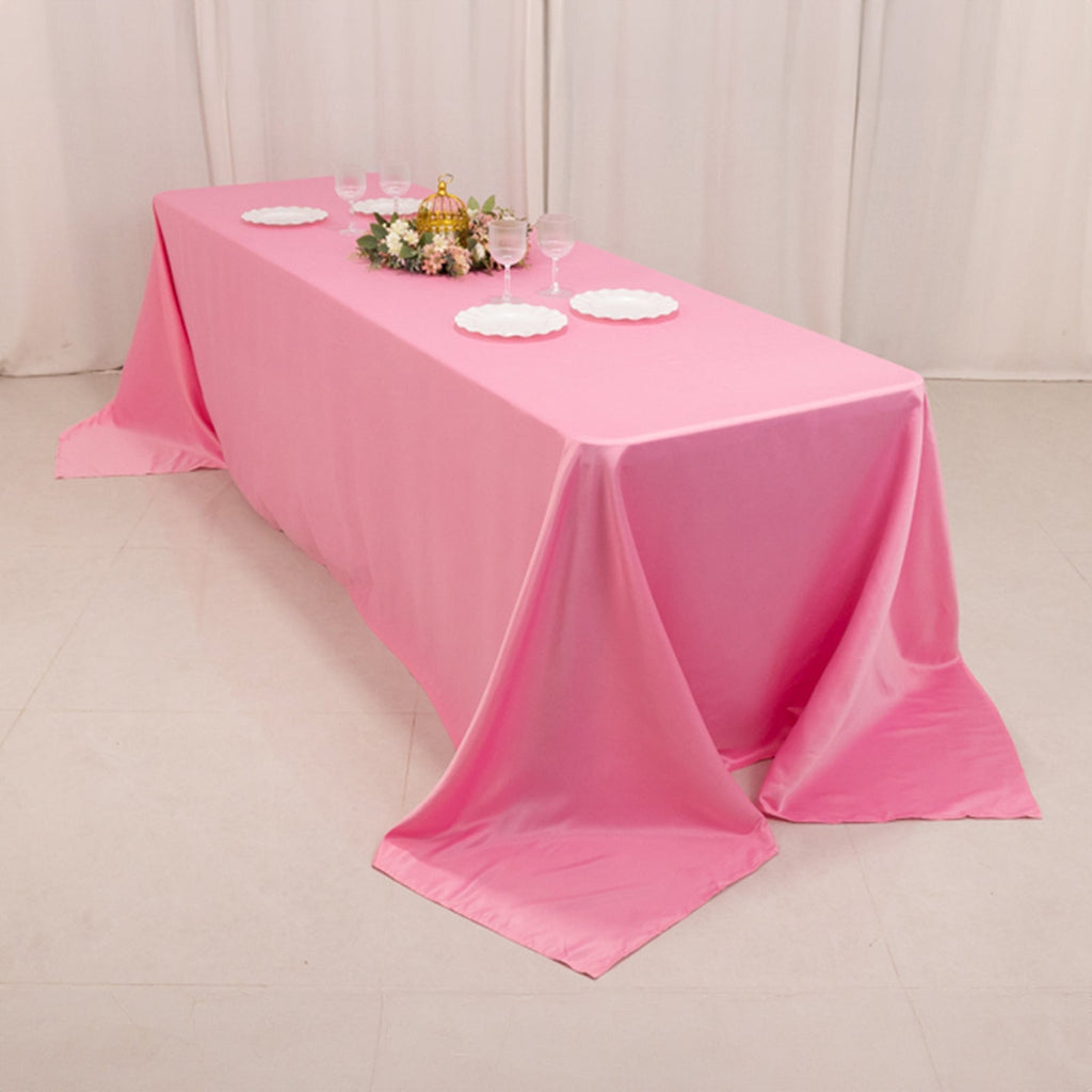 Lamour Satin 90"x156" Rectangle Tablecloth Pink - Luxurious, Soft Seamless Table Cover - Bell Racket Store