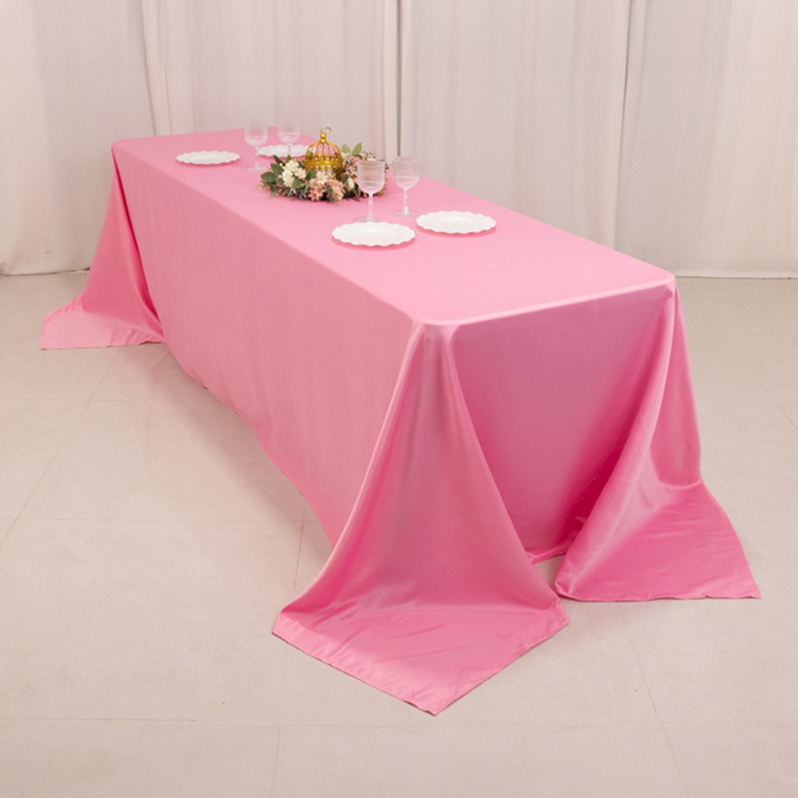 Lamour Satin 90"x156" Rectangle Tablecloth Pink - Luxurious, Soft Seamless Table Cover - Bell Racket Store