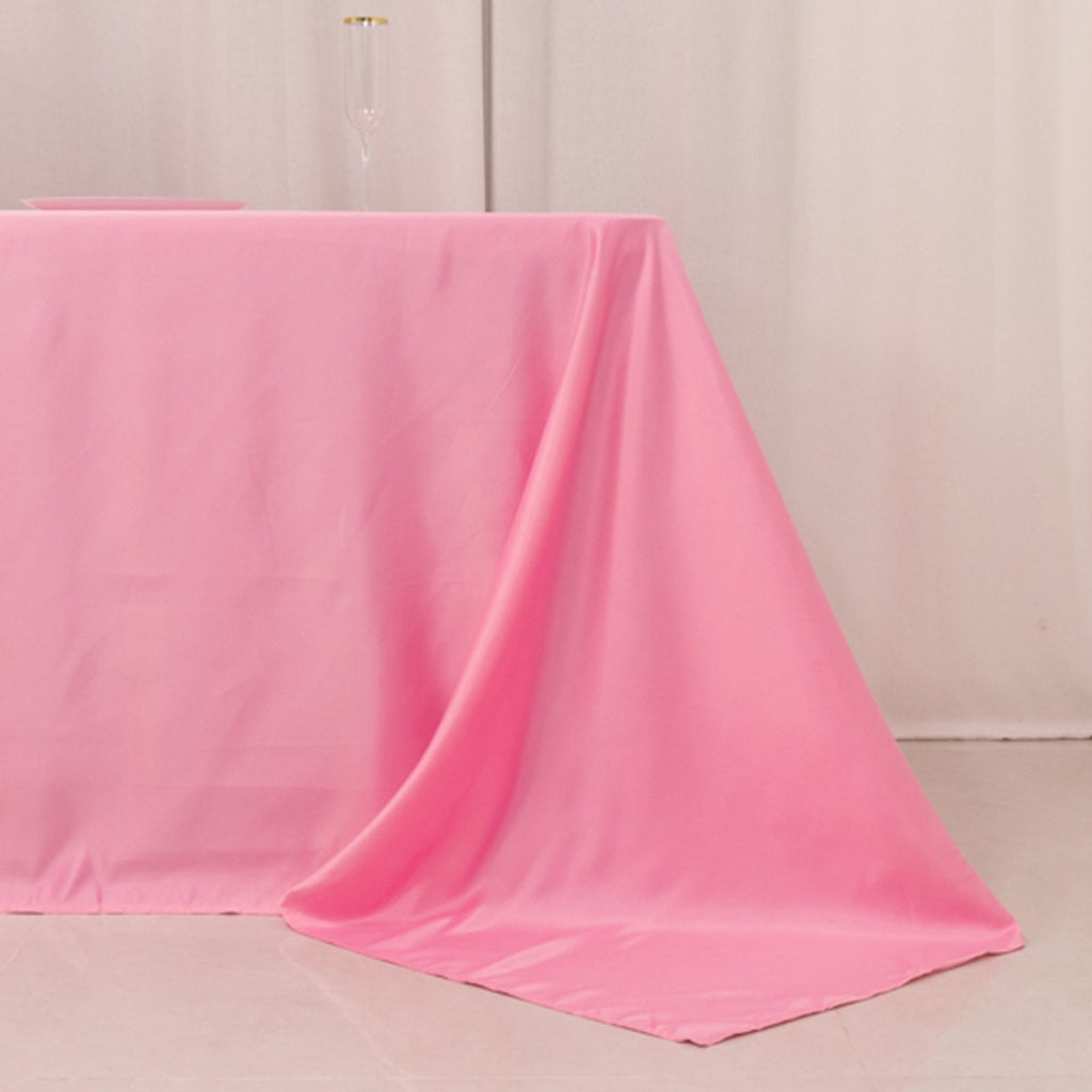 Lamour Satin 90"x156" Rectangle Tablecloth Pink - Luxurious, Soft Seamless Table Cover - Bell Racket Store