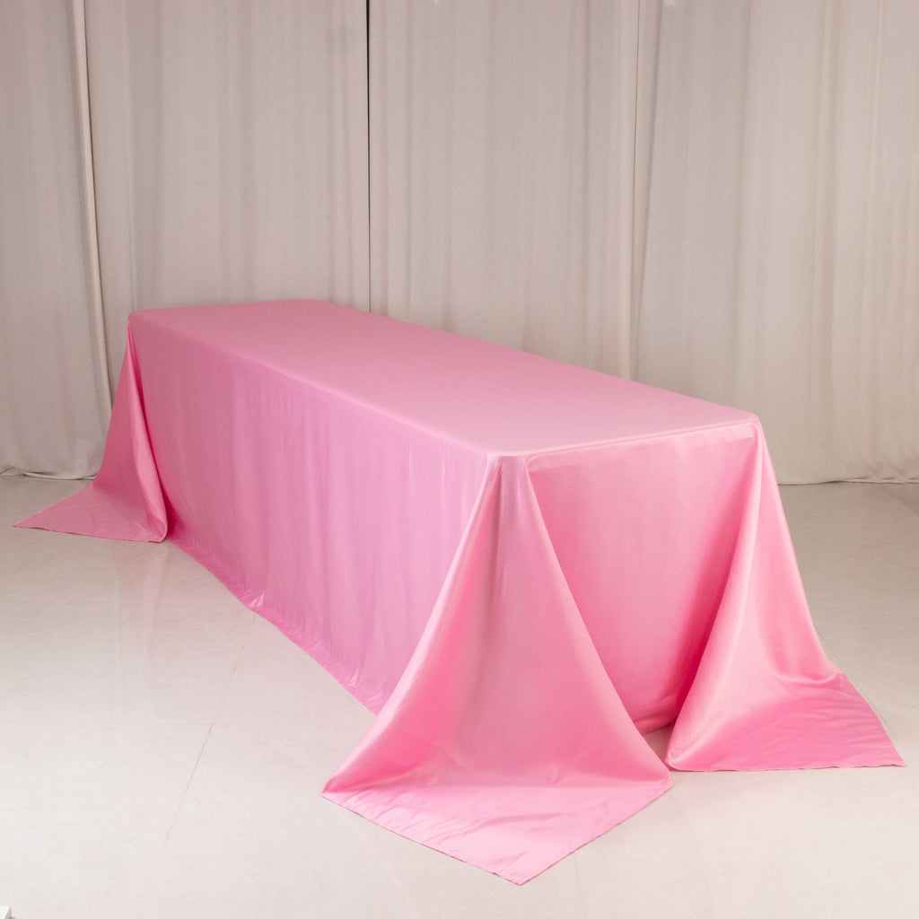 Lamour Satin 90"x156" Rectangle Tablecloth Pink - Luxurious, Soft Seamless Table Cover - Bell Racket Store