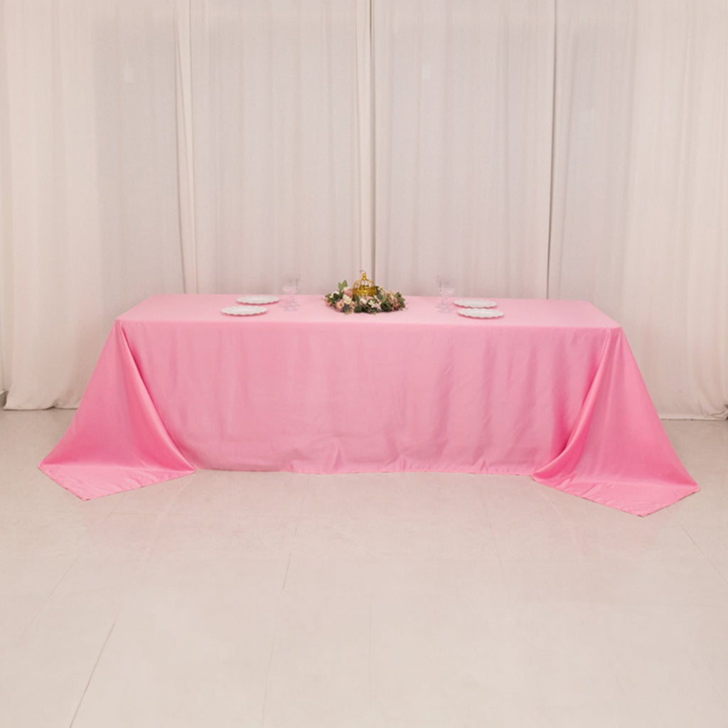 Lamour Satin 90"x156" Rectangle Tablecloth Pink - Luxurious, Soft Seamless Table Cover - Bell Racket Store