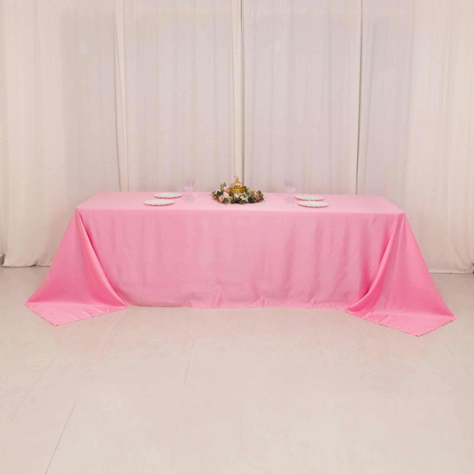 Lamour Satin 90"x156" Rectangle Tablecloth Pink - Luxurious, Soft Seamless Table Cover - Bell Racket Store