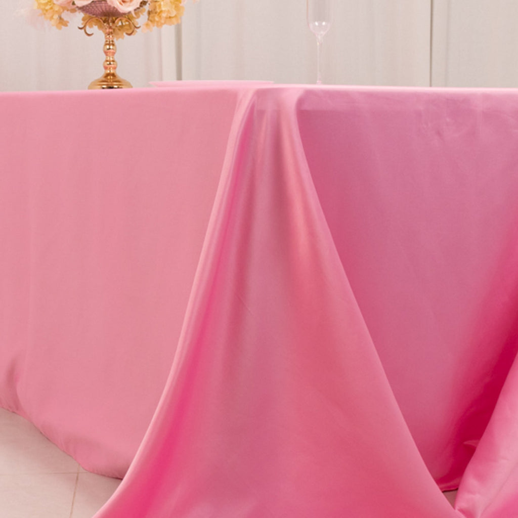 Lamour Satin 90"x156" Rectangle Tablecloth Pink - Luxurious, Soft Seamless Table Cover - Bell Racket Store
