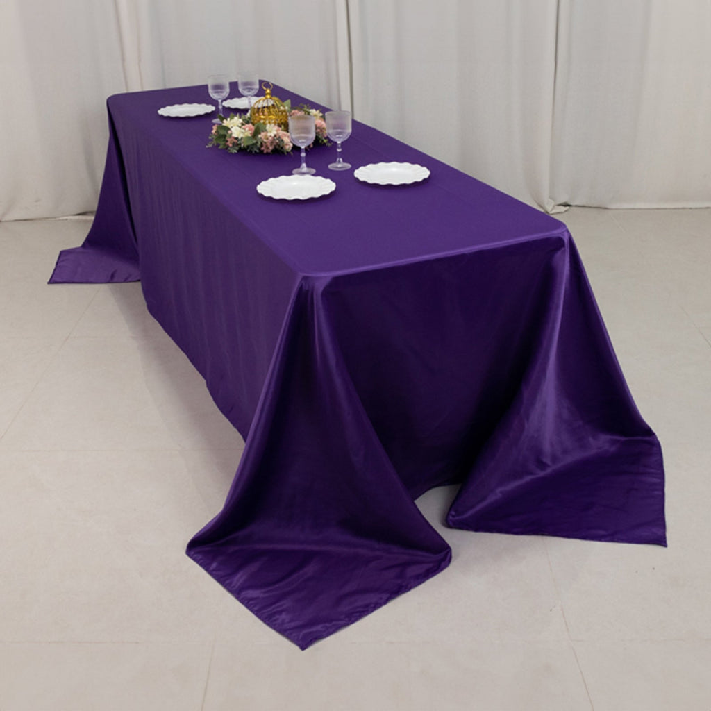 Lamour Satin 90"x156" Rectangle Tablecloth Purple - Luxurious, Soft Seamless Table Cover - Bell Racket Store