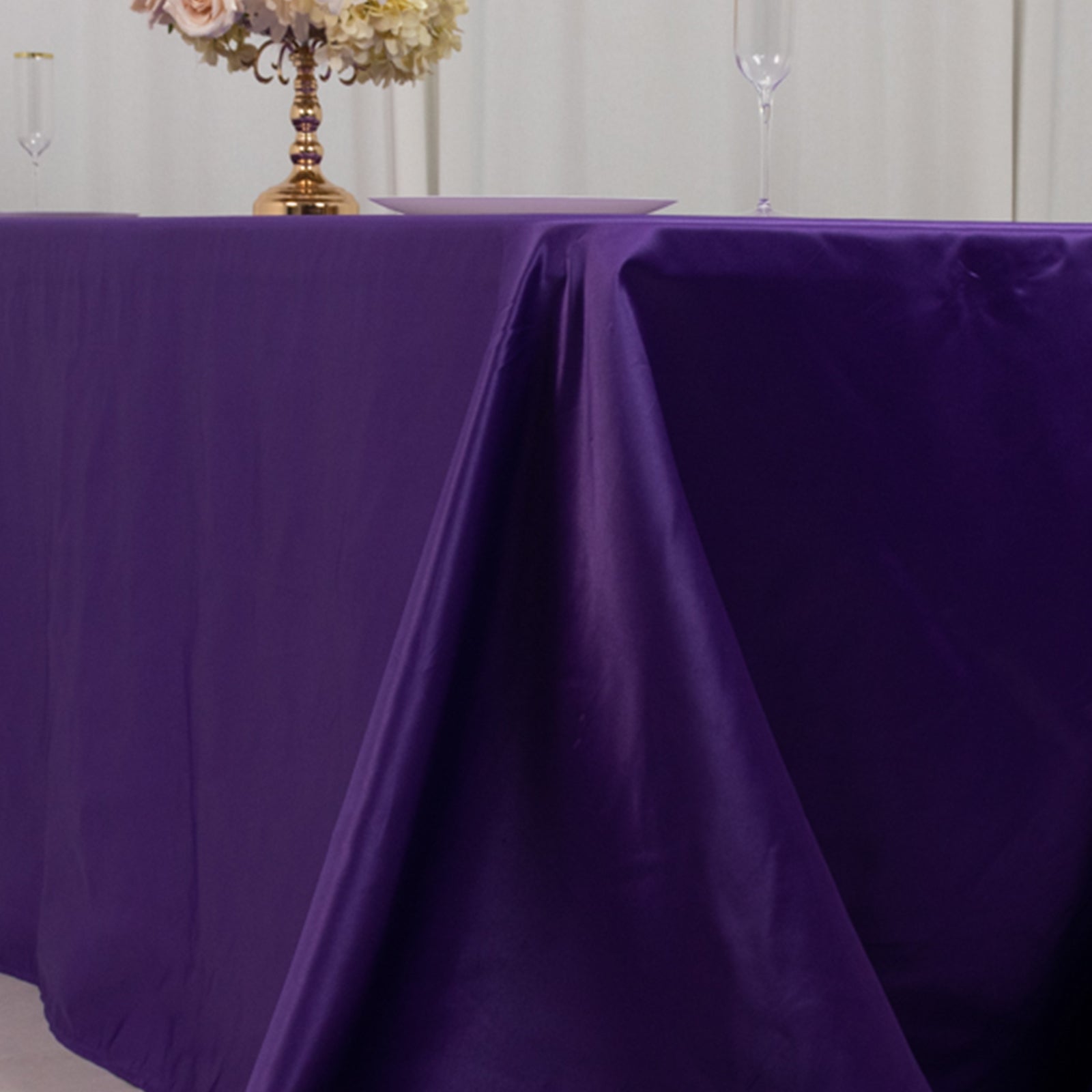 Lamour Satin 90"x156" Rectangle Tablecloth Purple - Luxurious, Soft Seamless Table Cover - Bell Racket Store