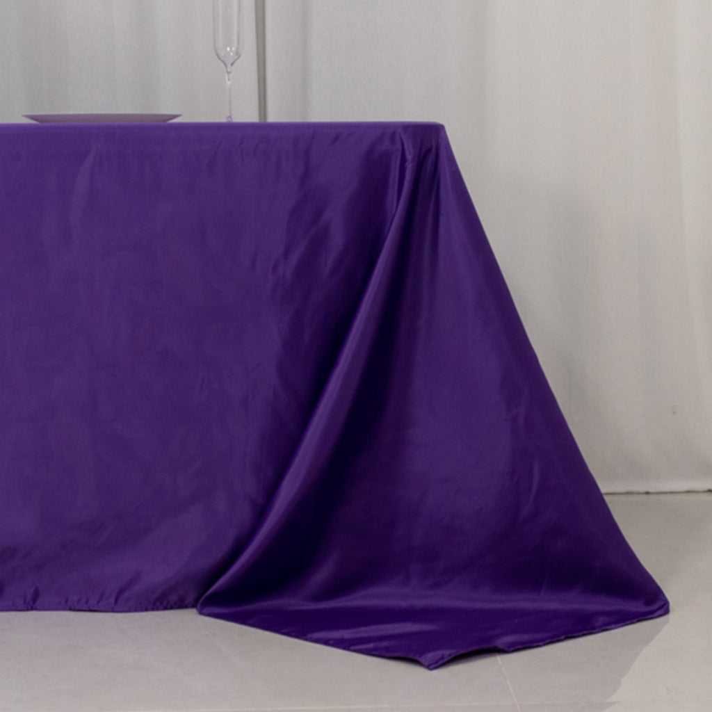 Lamour Satin 90"x156" Rectangle Tablecloth Purple - Luxurious, Soft Seamless Table Cover - Bell Racket Store
