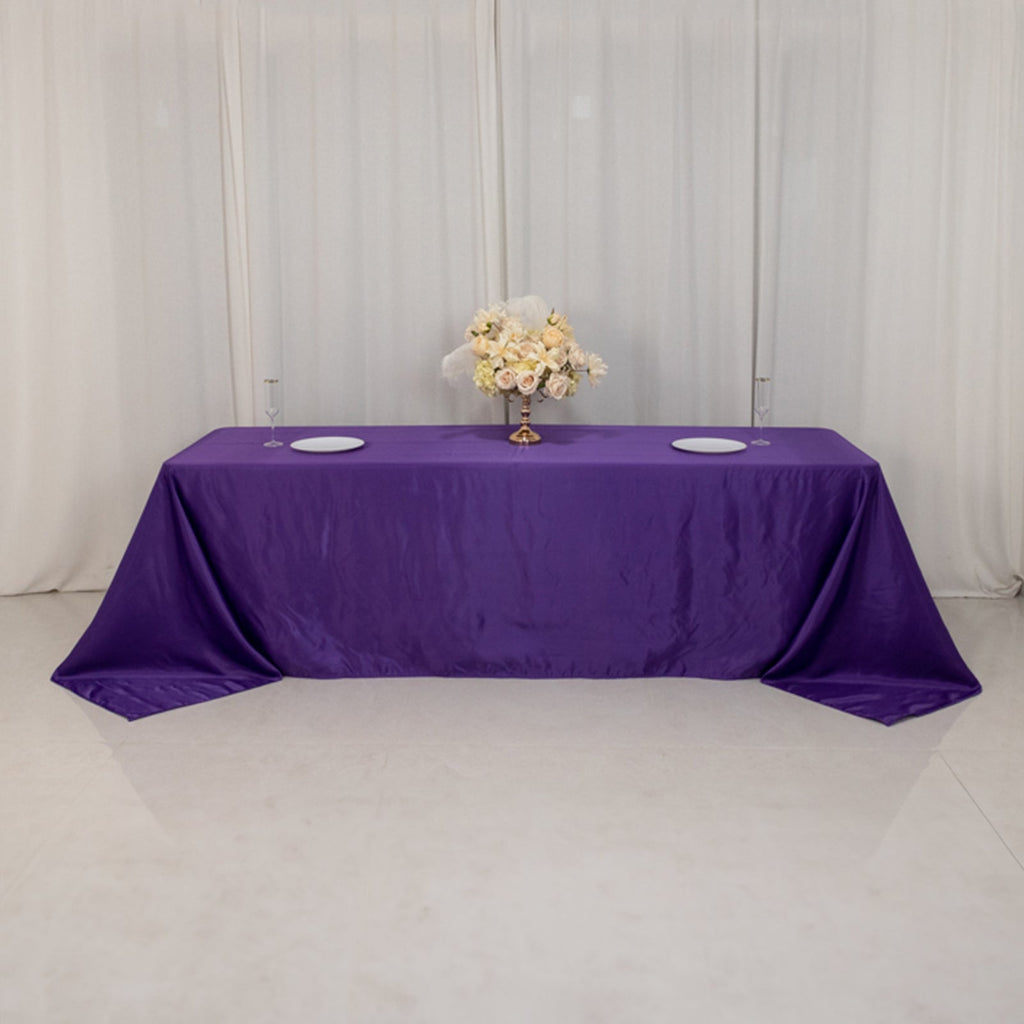 Lamour Satin 90"x156" Rectangle Tablecloth Purple - Luxurious, Soft Seamless Table Cover - Bell Racket Store