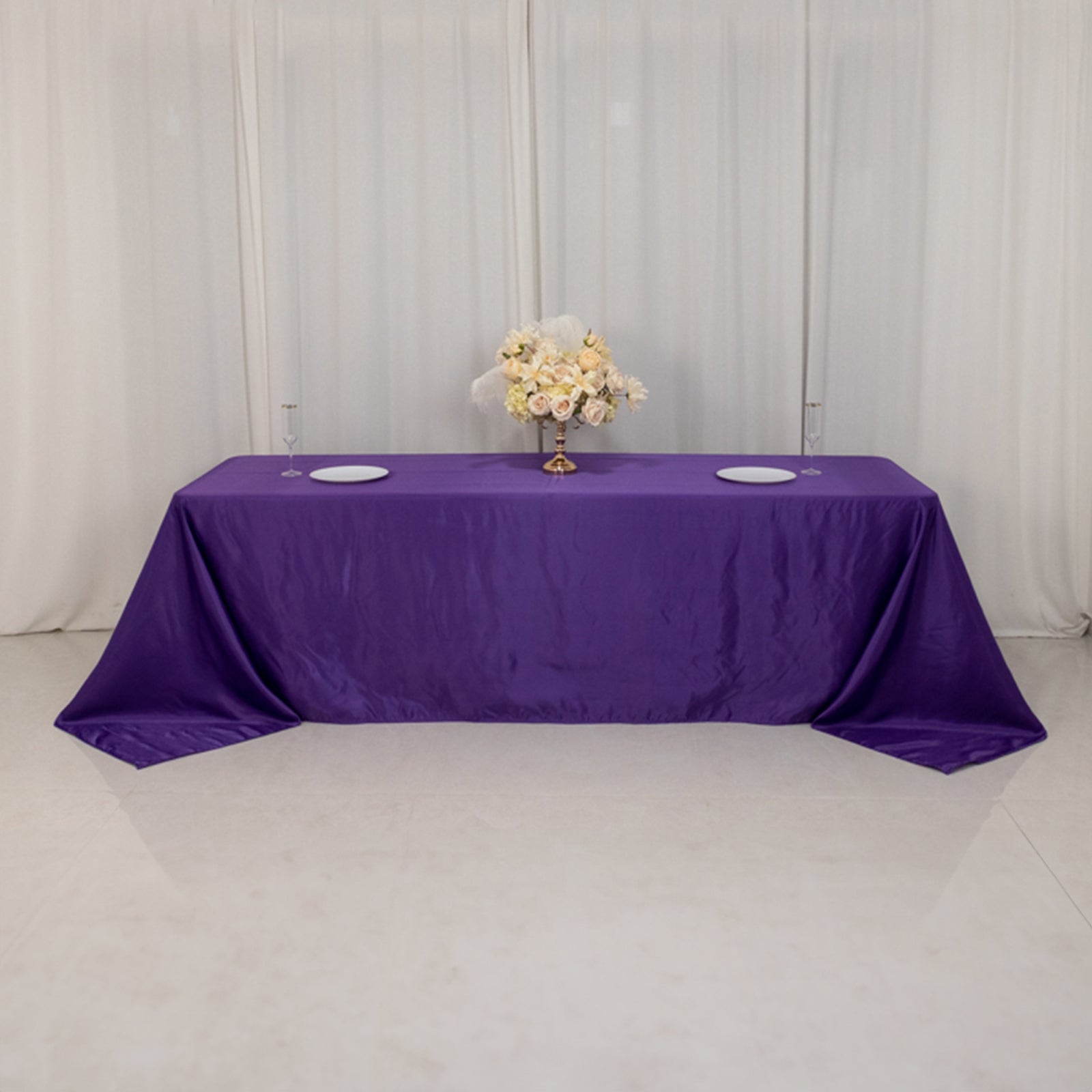 Lamour Satin 90"x156" Rectangle Tablecloth Purple - Luxurious, Soft Seamless Table Cover - Bell Racket Store