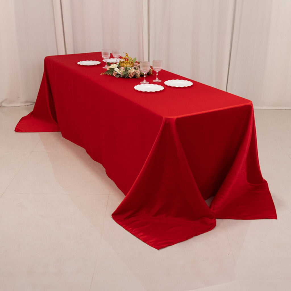 Lamour Satin 90"x156" Rectangle Tablecloth Red - Luxurious, Soft Seamless Table Cover - Bell Racket Store
