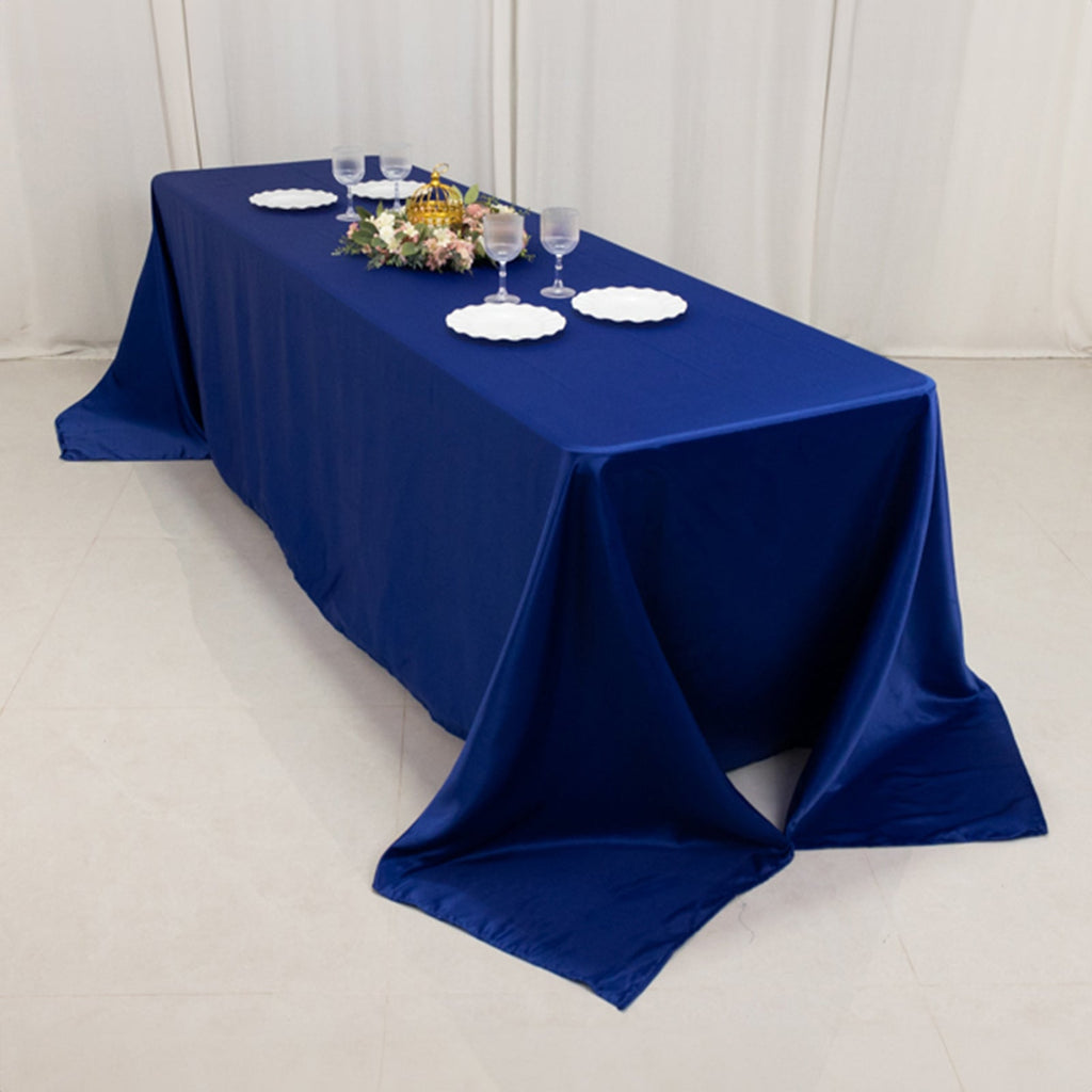 Lamour Satin 90"x156" Rectangle Tablecloth Royal Blue - Luxurious, Soft Seamless Table Cover - Bell Racket Store