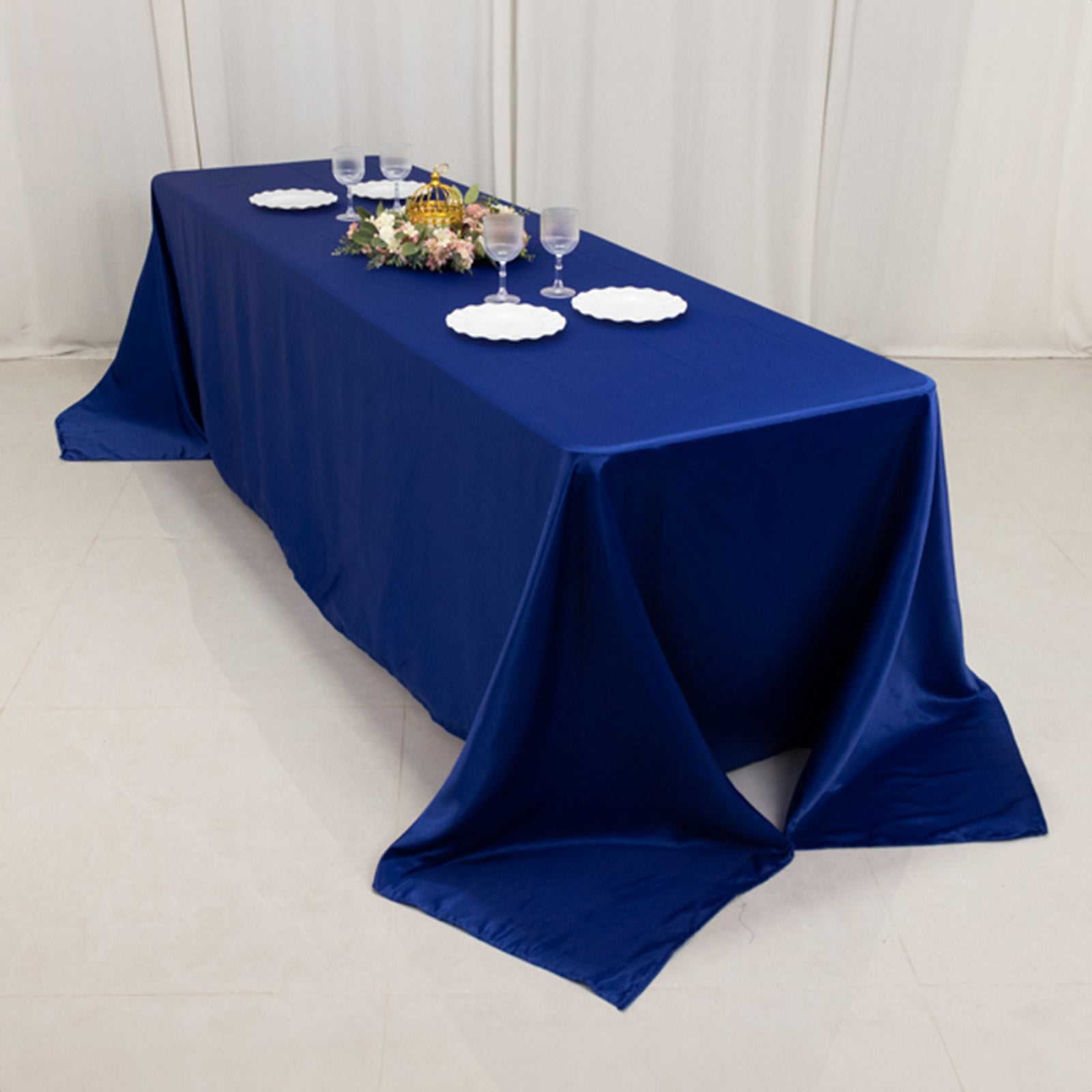 Lamour Satin 90"x156" Rectangle Tablecloth Royal Blue - Luxurious, Soft Seamless Table Cover - Bell Racket Store