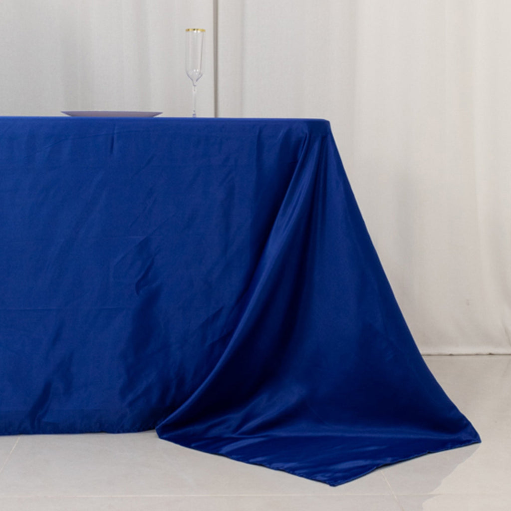 Lamour Satin 90"x156" Rectangle Tablecloth Royal Blue - Luxurious, Soft Seamless Table Cover - Bell Racket Store