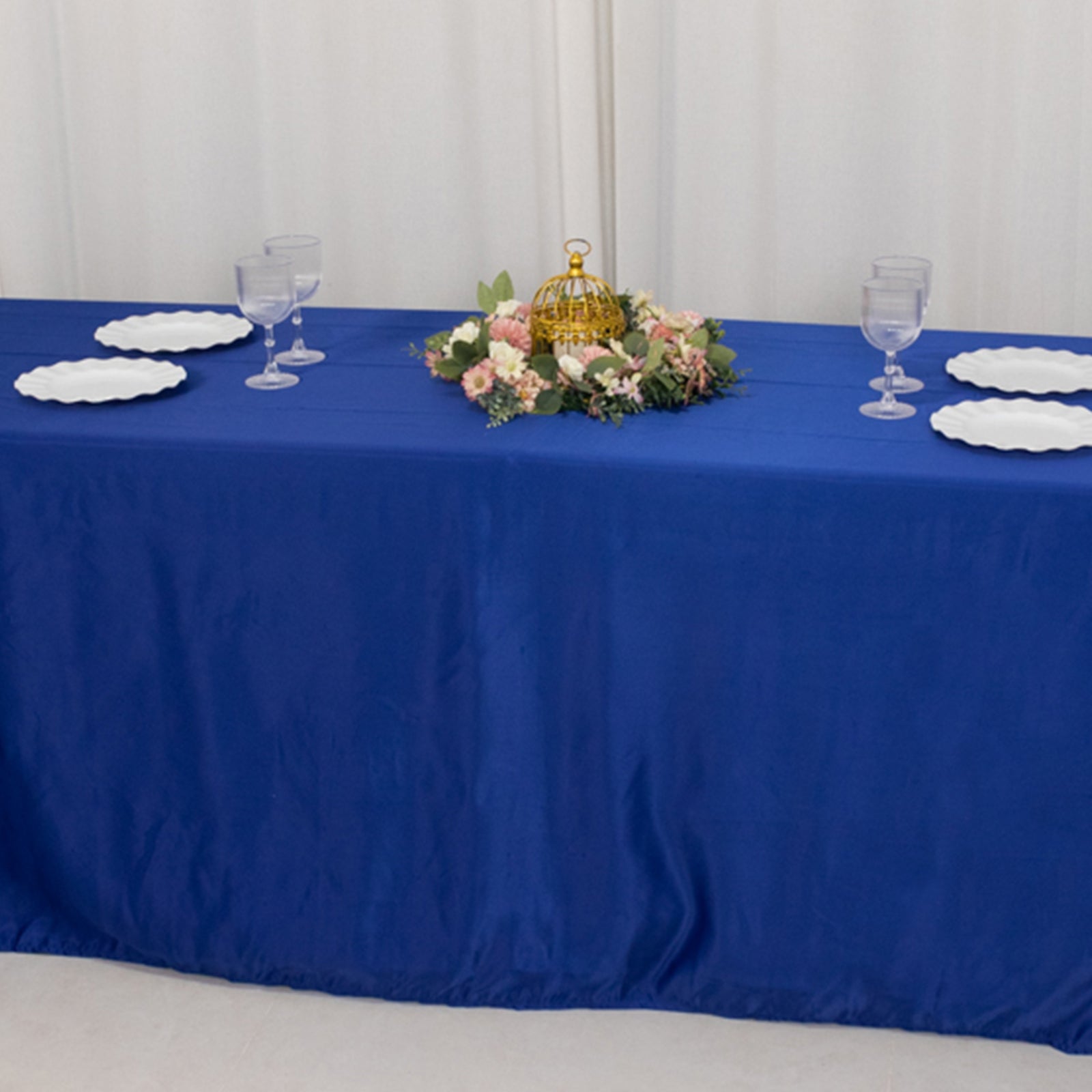 Lamour Satin 90"x156" Rectangle Tablecloth Royal Blue - Luxurious, Soft Seamless Table Cover - Bell Racket Store