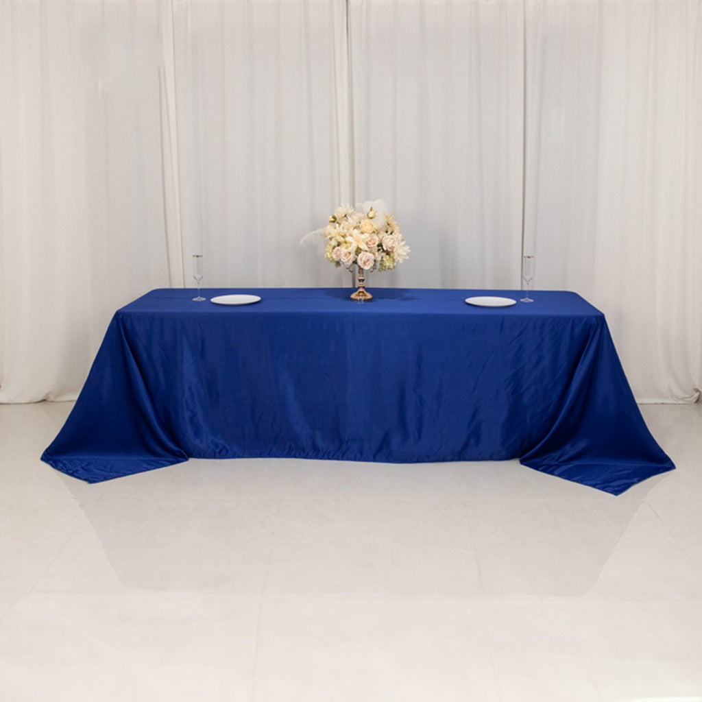 Lamour Satin 90"x156" Rectangle Tablecloth Royal Blue - Luxurious, Soft Seamless Table Cover - Bell Racket Store