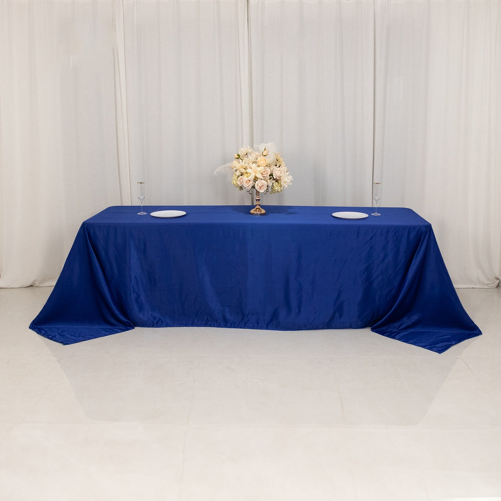 Lamour Satin 90"x156" Rectangle Tablecloth Royal Blue - Luxurious, Soft Seamless Table Cover - Bell Racket Store