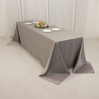 Lamour Satin 90"x156" Rectangle Tablecloth Silver - Luxurious, Soft Seamless Table Cover - Bell Racket Store