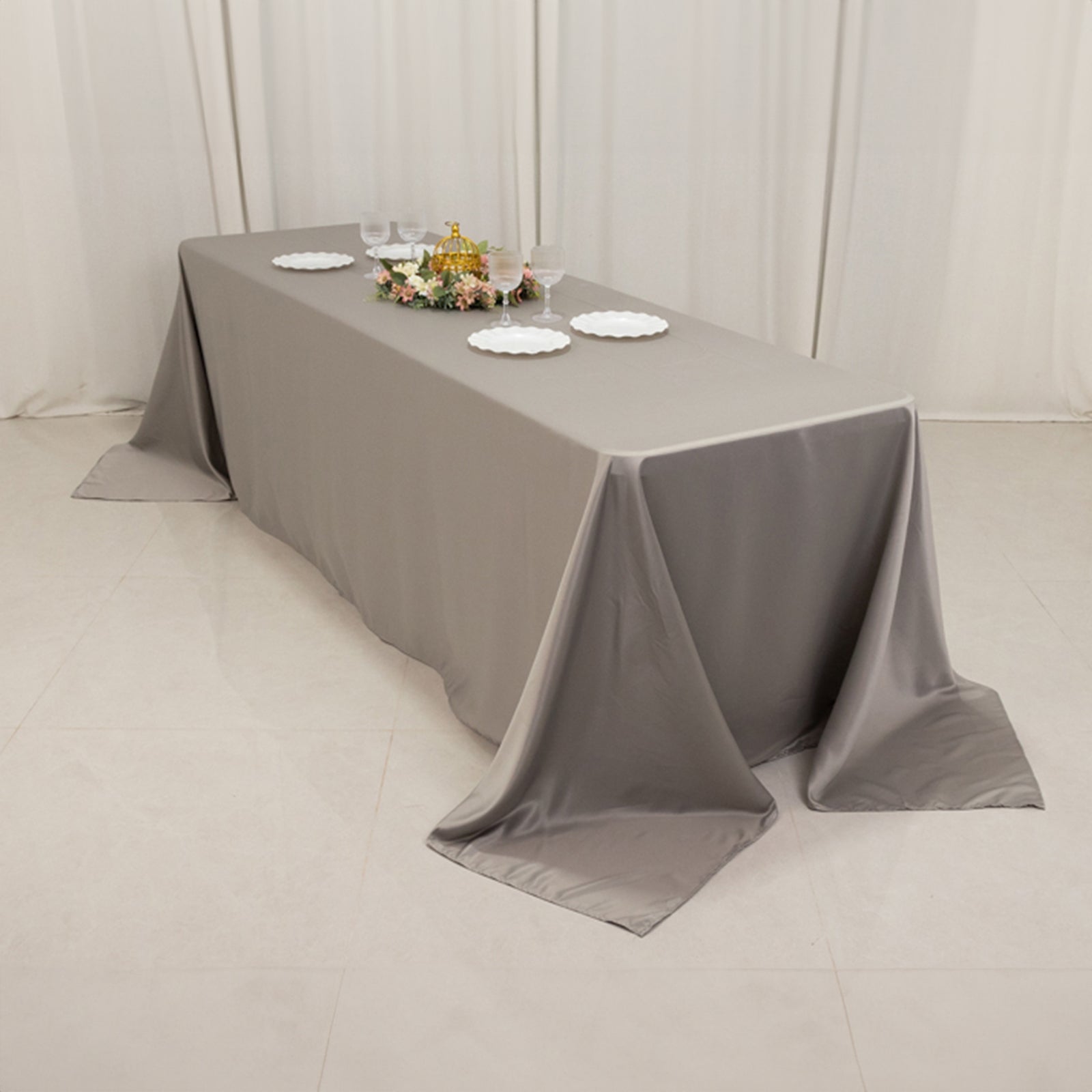 Lamour Satin 90"x156" Rectangle Tablecloth Silver - Luxurious, Soft Seamless Table Cover - Bell Racket Store