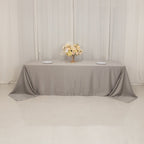 Lamour Satin 90"x156" Rectangle Tablecloth Silver - Luxurious, Soft Seamless Table Cover - Bell Racket Store