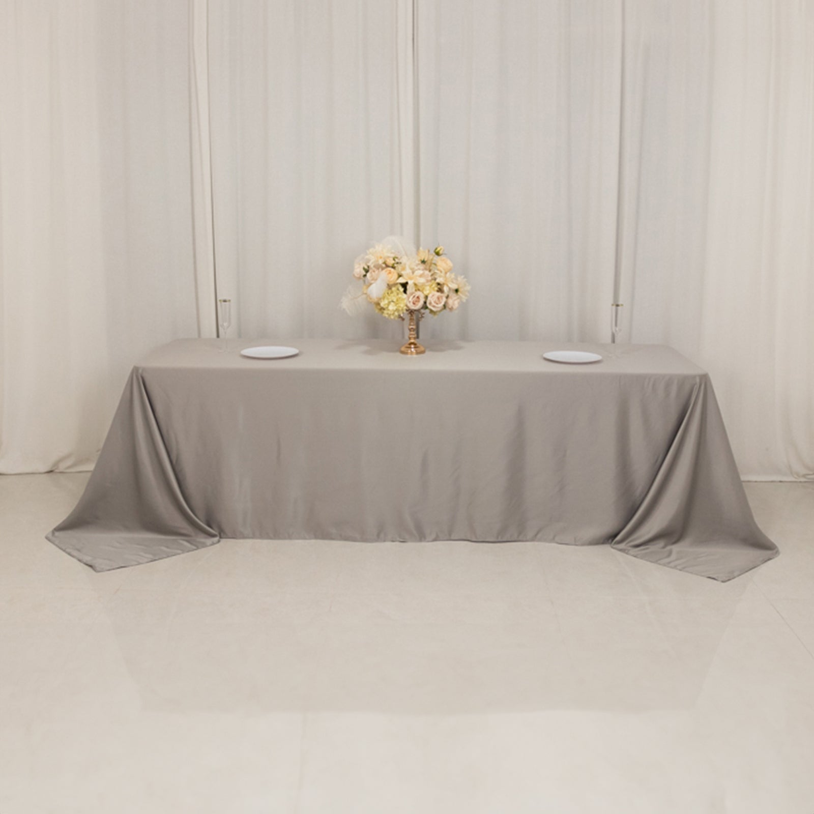 Lamour Satin 90"x156" Rectangle Tablecloth Silver - Luxurious, Soft Seamless Table Cover - Bell Racket Store