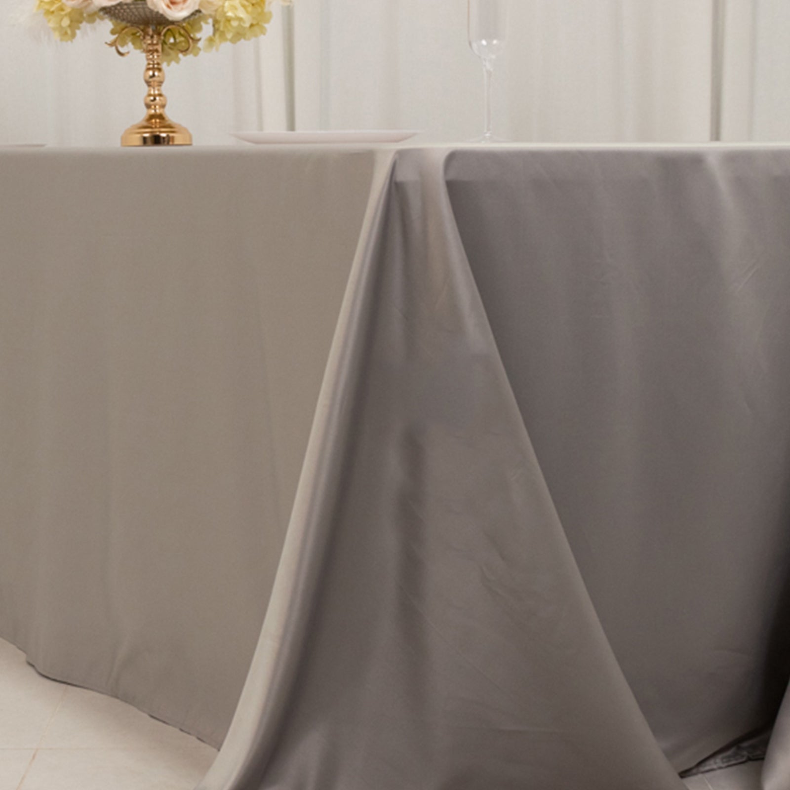 Lamour Satin 90"x156" Rectangle Tablecloth Silver - Luxurious, Soft Seamless Table Cover - Bell Racket Store