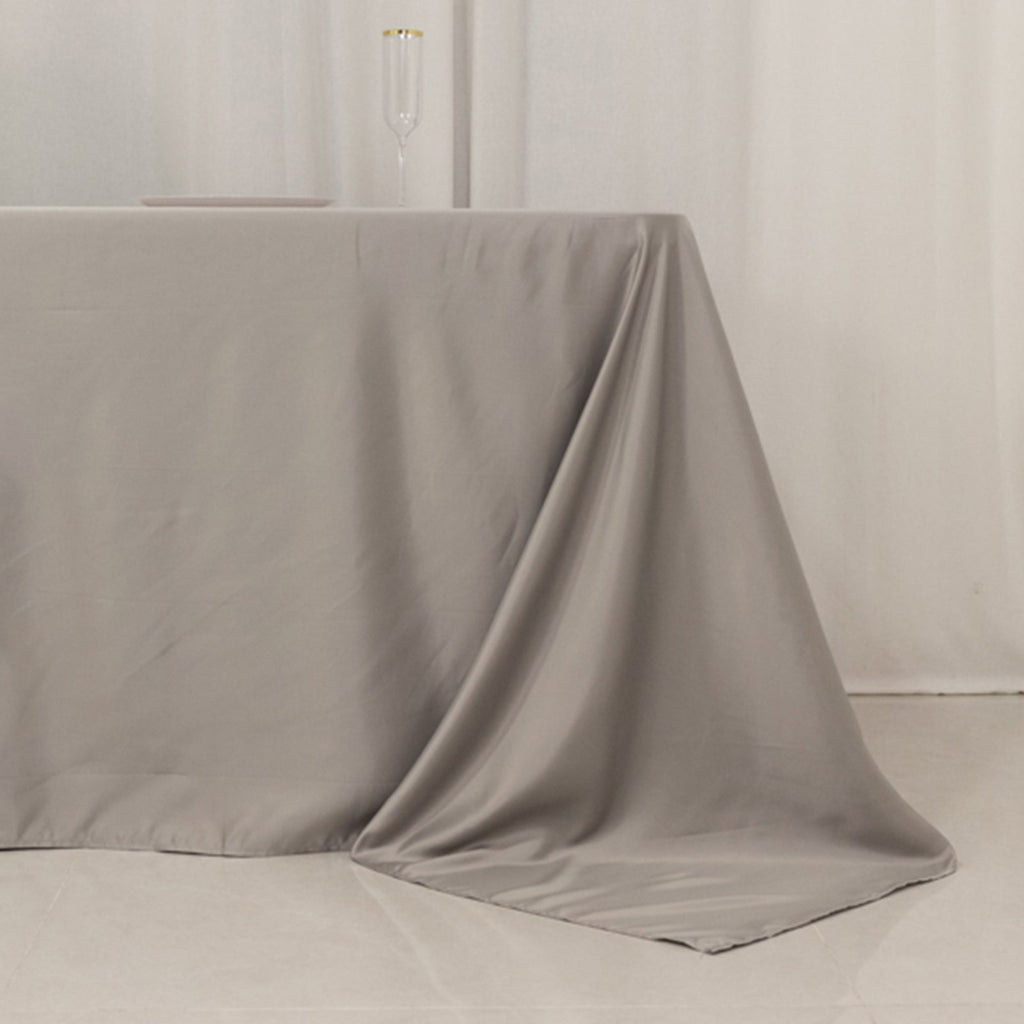 Lamour Satin 90"x156" Rectangle Tablecloth Silver - Luxurious, Soft Seamless Table Cover - Bell Racket Store