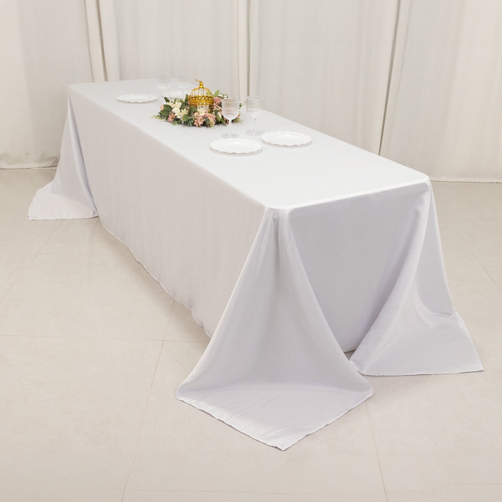 Lamour Satin 90"x156" Rectangle Tablecloth White - Luxurious, Soft Seamless Table Cover for Stylish Settings - Bell Racket Store