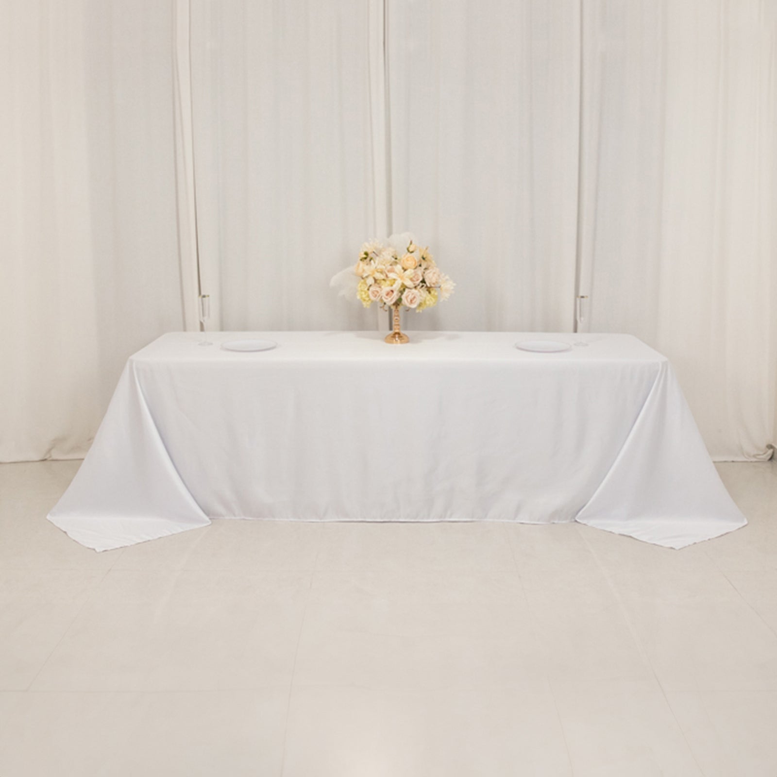 Lamour Satin 90"x156" Rectangle Tablecloth White - Luxurious, Soft Seamless Table Cover for Stylish Settings - Bell Racket Store